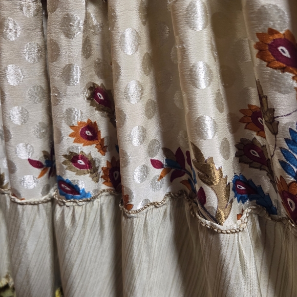 Silk Smocked Patchwork Colorful Tiered Maxi Dress Kathmandu Imports Boho XS/S - Picture 6 of 8